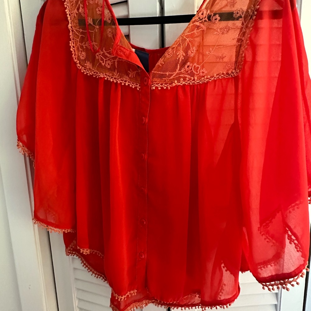 Red Lace Women's Blouse